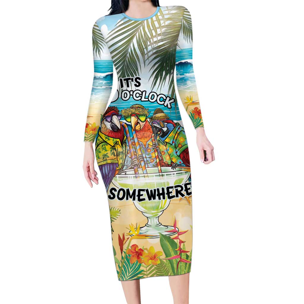 It's 5 o'clock Somewhere Long Sleeve Bodycon Dress Beach Party - Polynesian Pride