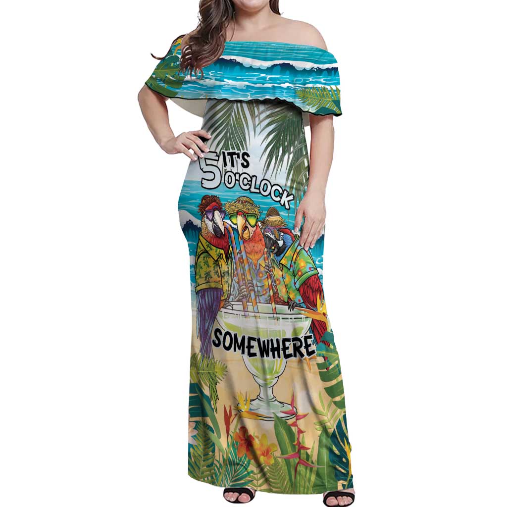 It's 5 o'clock Somewhere Off Shoulder Maxi Dress Beach Party - Polynesian Pride