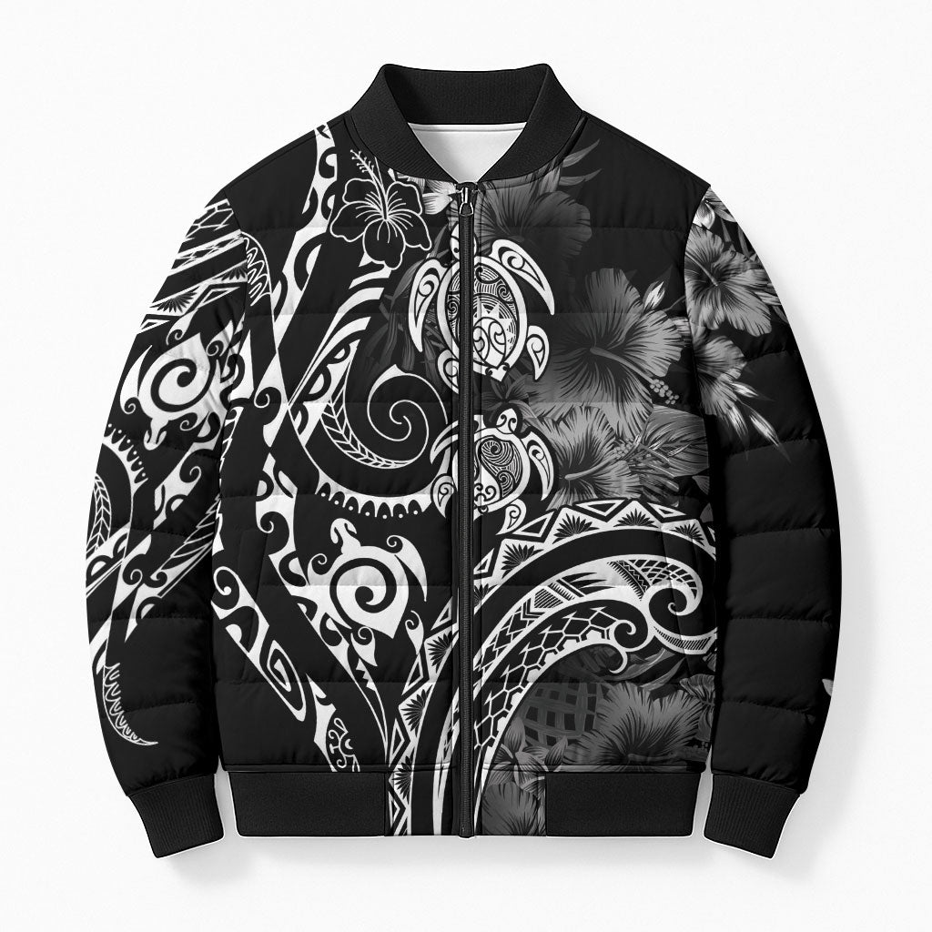 Aloha Hawaii Turtles Floral Bomber Puffer Jacket Obsidian Glaze