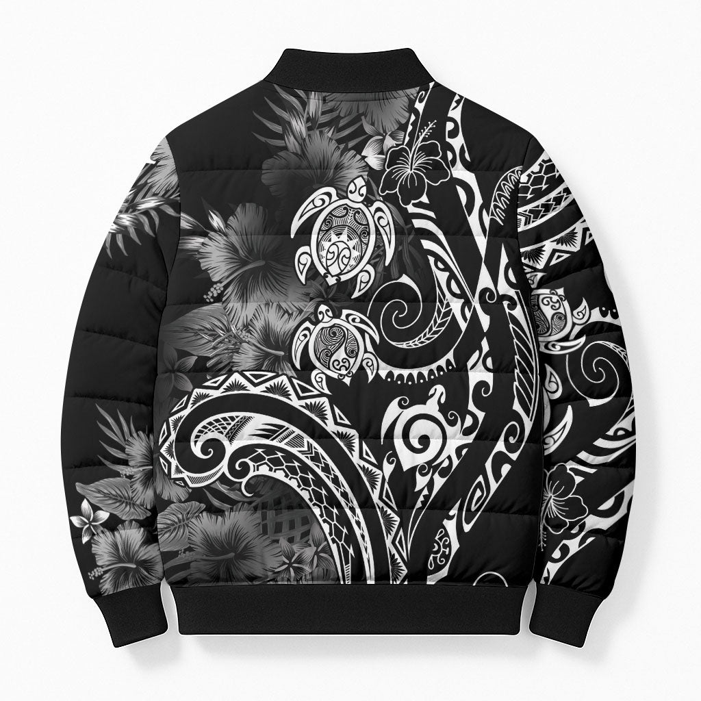 Aloha Hawaii Turtles Floral Bomber Puffer Jacket Obsidian Glaze