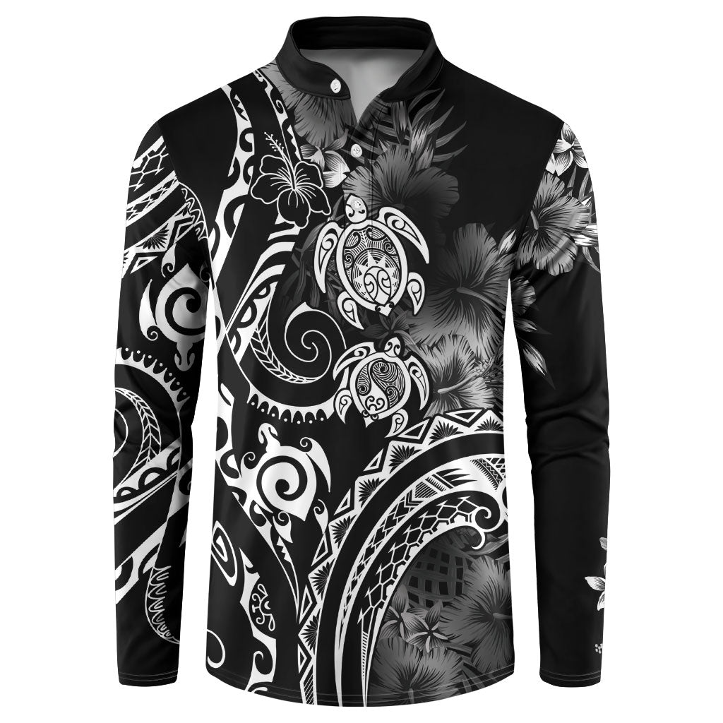Aloha Hawaii Turtles Floral Button Sweatshirt Obsidian Glaze LT7 Black - Polynesian Pride
