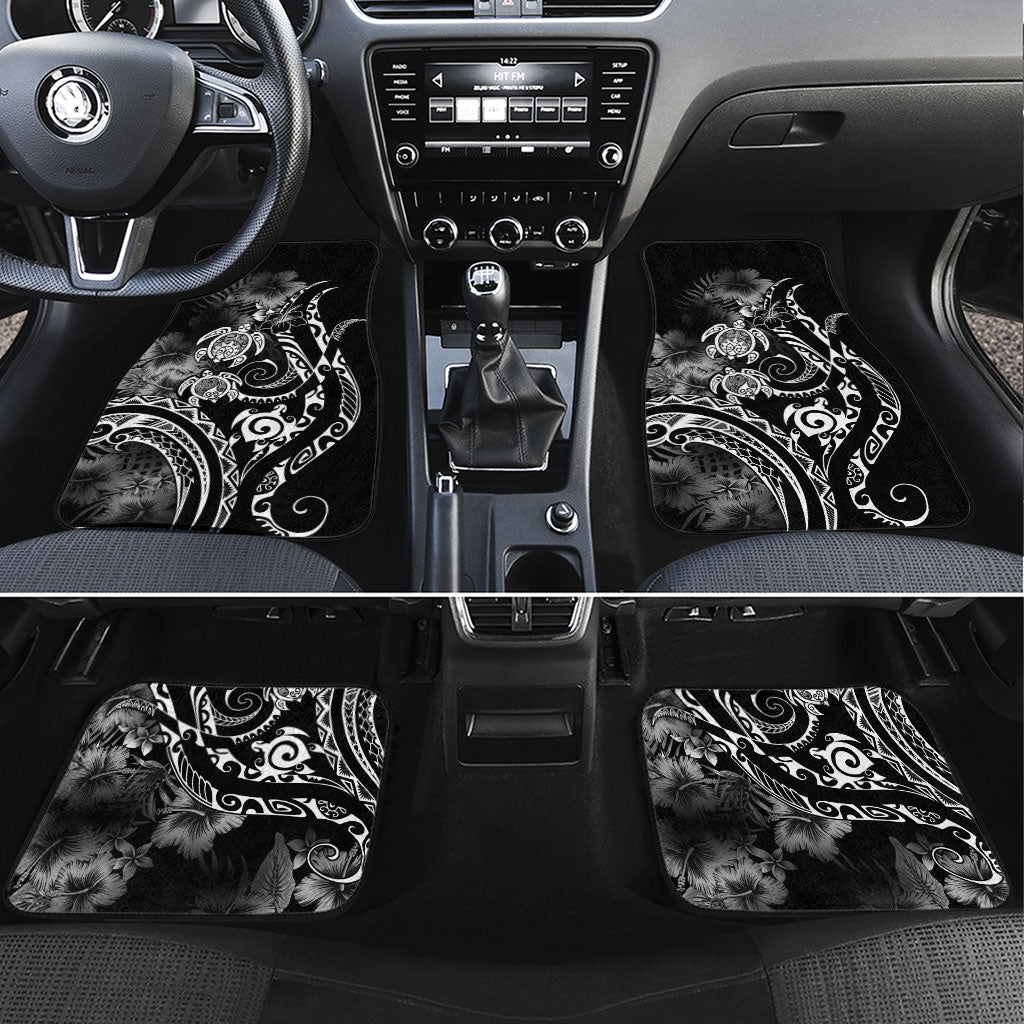 Aloha Hawaii Turtles Floral Car Mats Obsidian Glaze LT7 Set 4pcs Black - Polynesian Pride