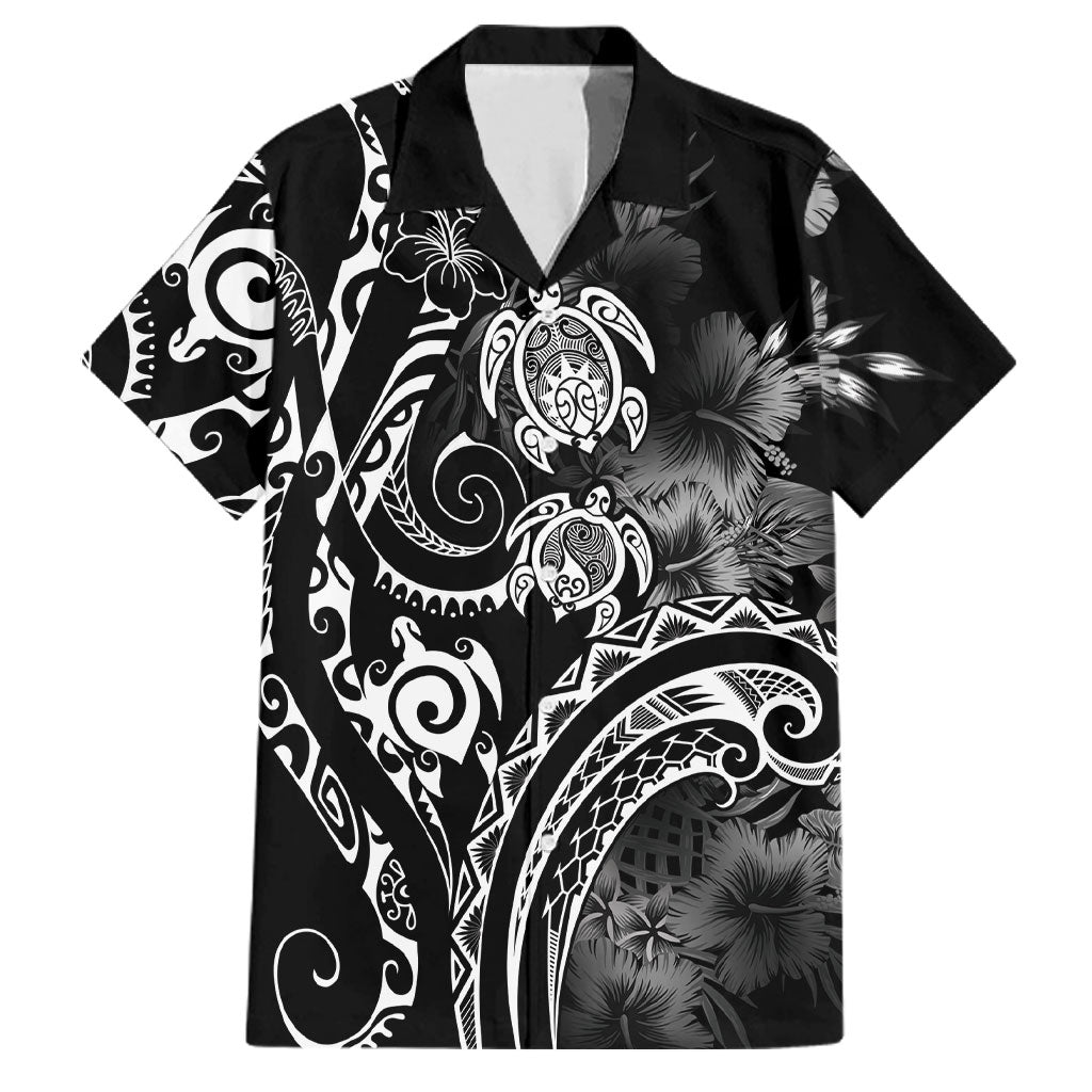 Aloha Hawaii Turtles Floral Family Matching Off The Shoulder Long Sleeve Dress and Hawaiian Shirt Obsidian Glaze