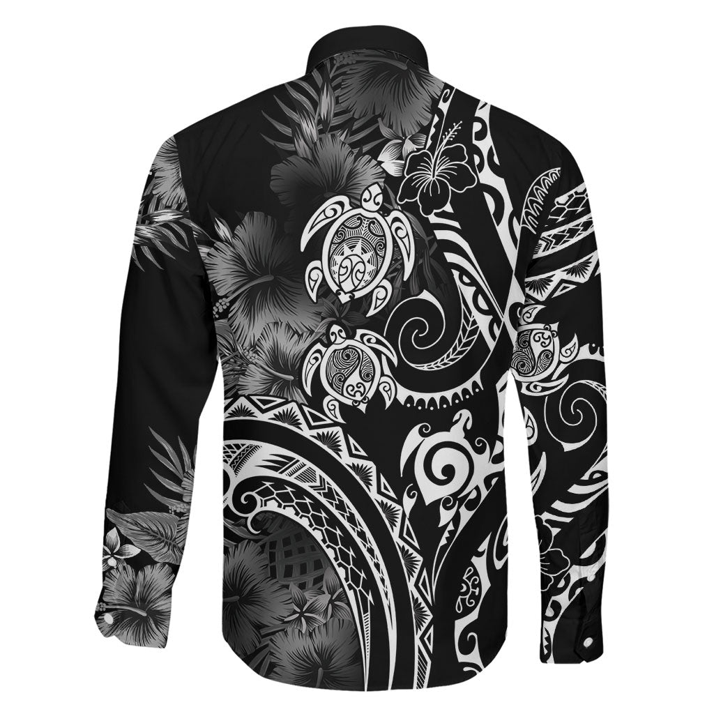 Aloha Hawaii Turtles Floral Family Matching Off The Shoulder Long Sleeve Dress and Hawaiian Shirt Obsidian Glaze