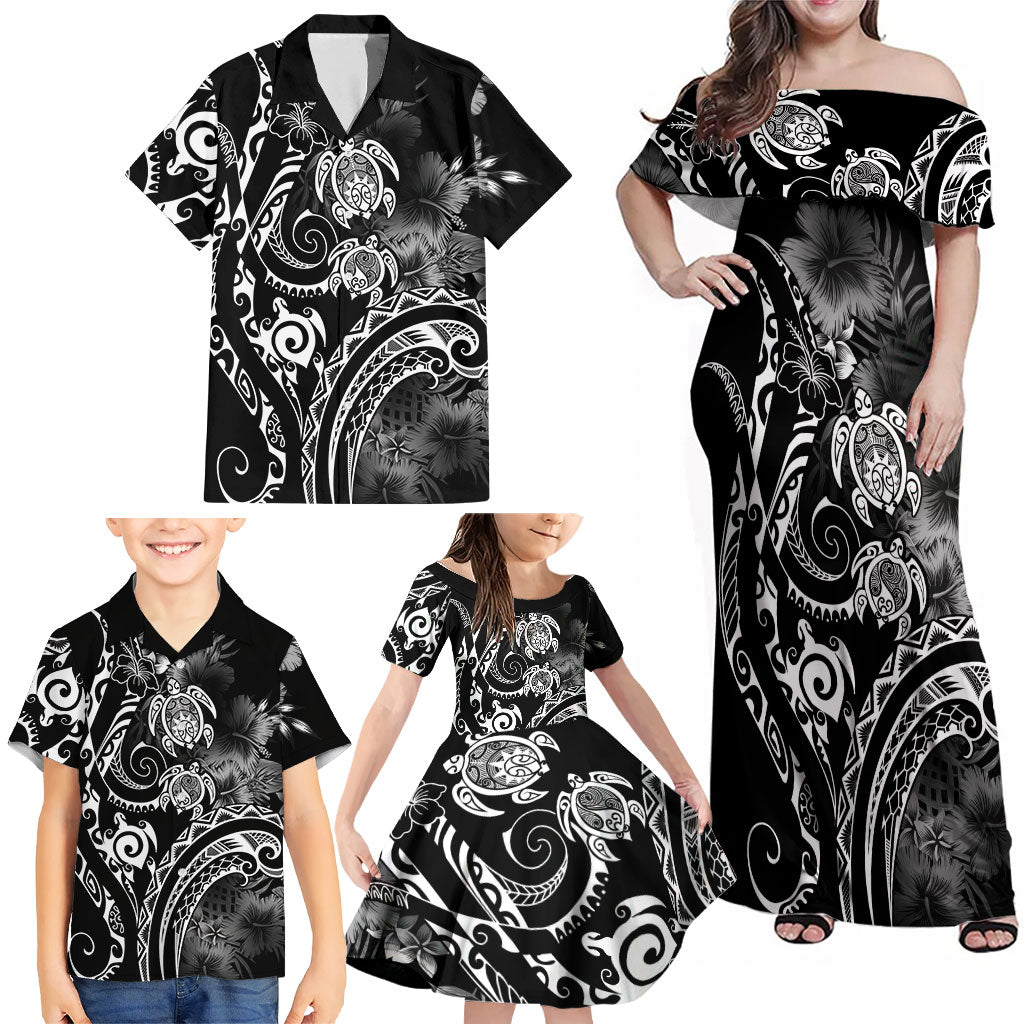 Aloha Hawaii Turtles Floral Family Matching Off Shoulder Maxi Dress and Hawaiian Shirt Obsidian Glaze