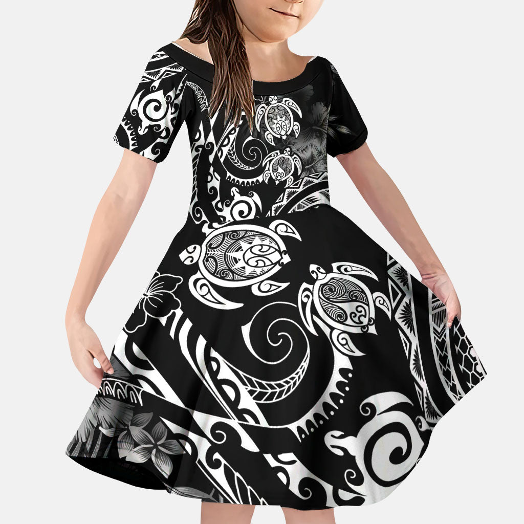 Aloha Hawaii Turtles Floral Family Matching Short Sleeve Bodycon Dress and Hawaiian Shirt Obsidian Glaze