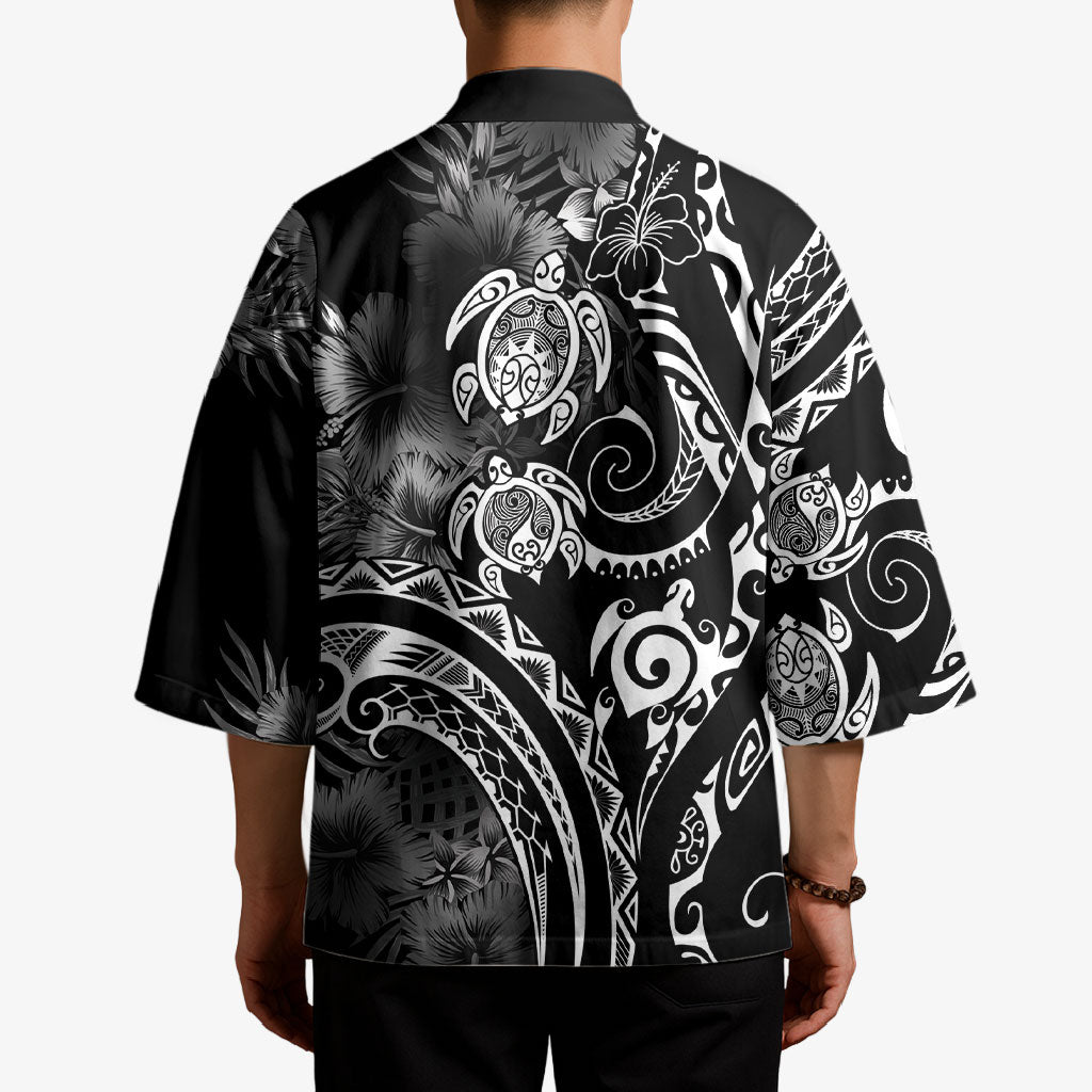 Aloha Hawaii Turtles Floral Kimono Obsidian Glaze