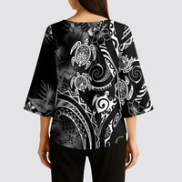 Aloha Hawaii Turtles Floral Kimono Sleeve Blouse Obsidian Glaze