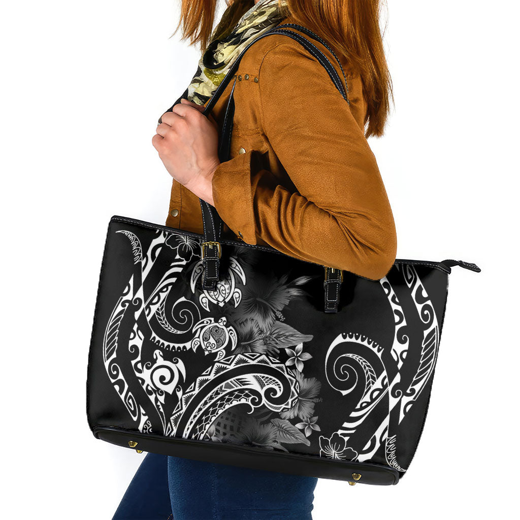 Aloha Hawaii Turtles Floral Leather Tote Bag Obsidian Glaze
