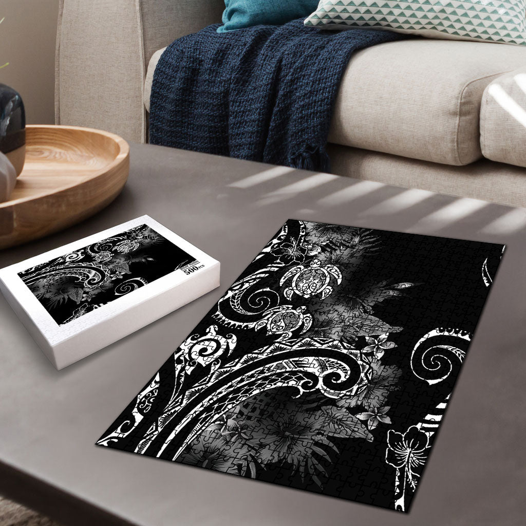 Aloha Hawaii Turtles Floral Puzzle Obsidian Glaze