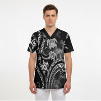 Aloha Hawaii Turtles Floral Scrub Top Obsidian Glaze