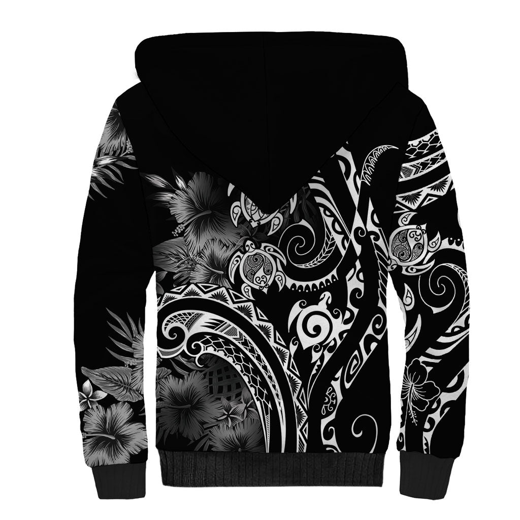Aloha Hawaii Turtles Floral Sherpa Hoodie Obsidian Glaze
