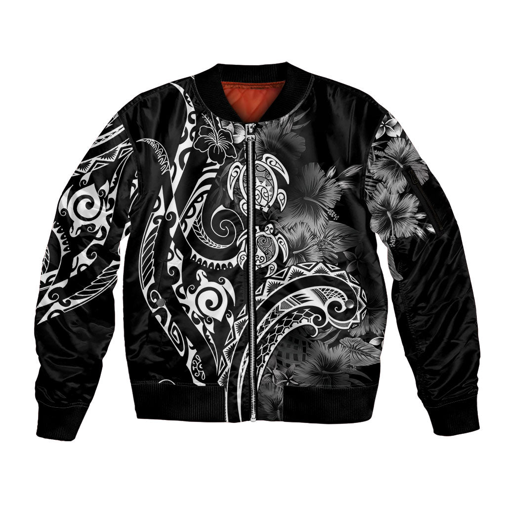Aloha Hawaii Turtles Floral Sleeve Zip Bomber Jacket Obsidian Glaze