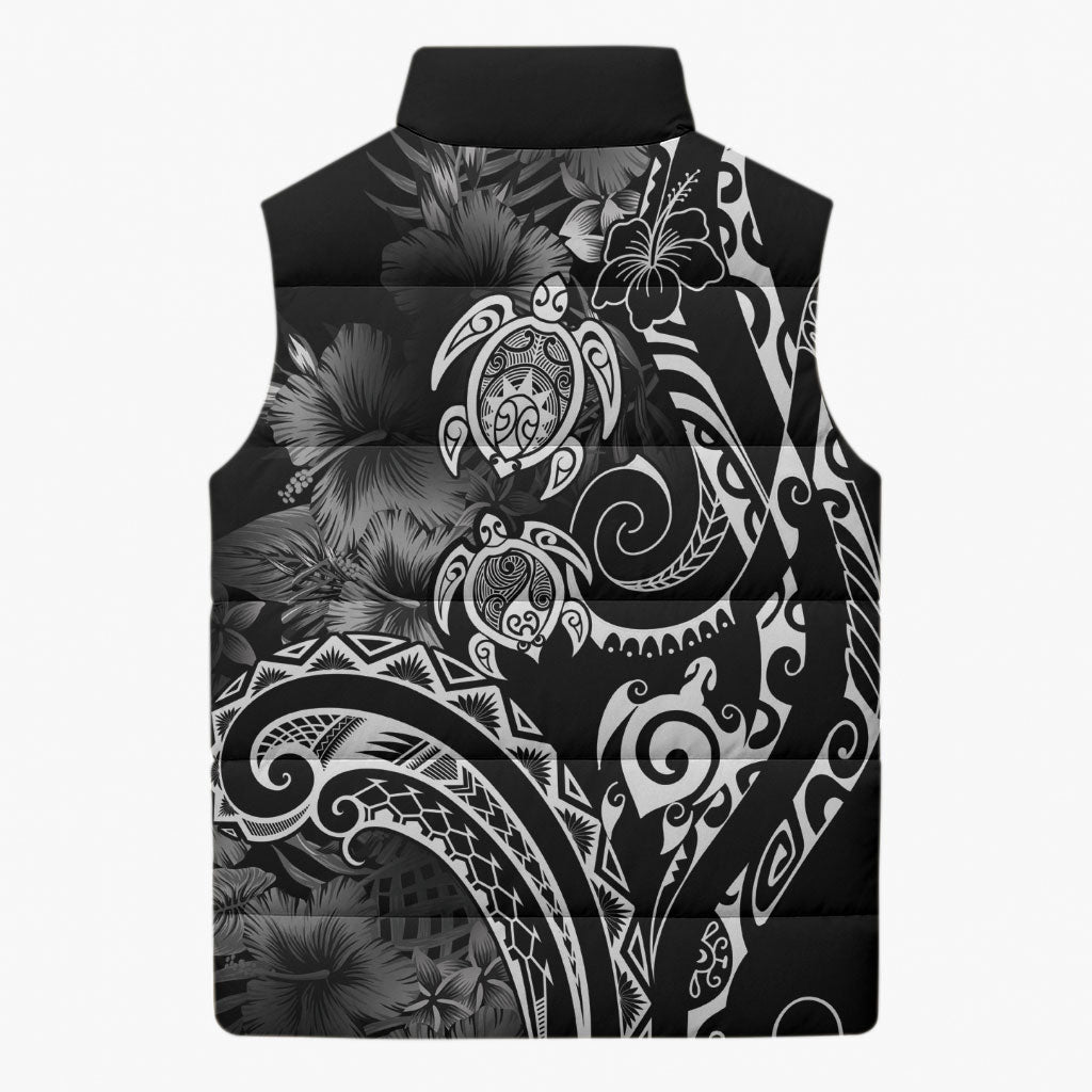 Aloha Hawaii Turtles Floral Sleeveless Puffer Jacket Obsidian Glaze