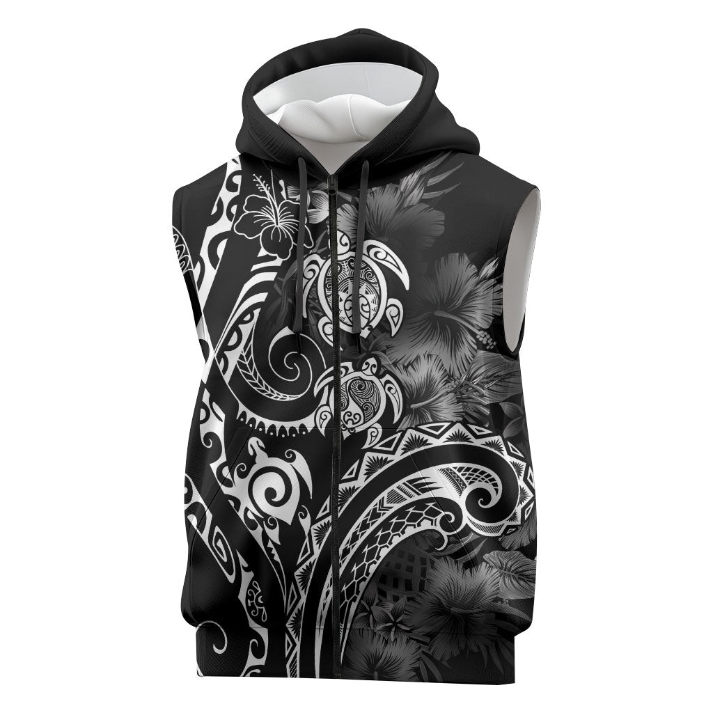 Aloha Hawaii Turtles Floral Sleeveless Zip Hoodie Obsidian Glaze