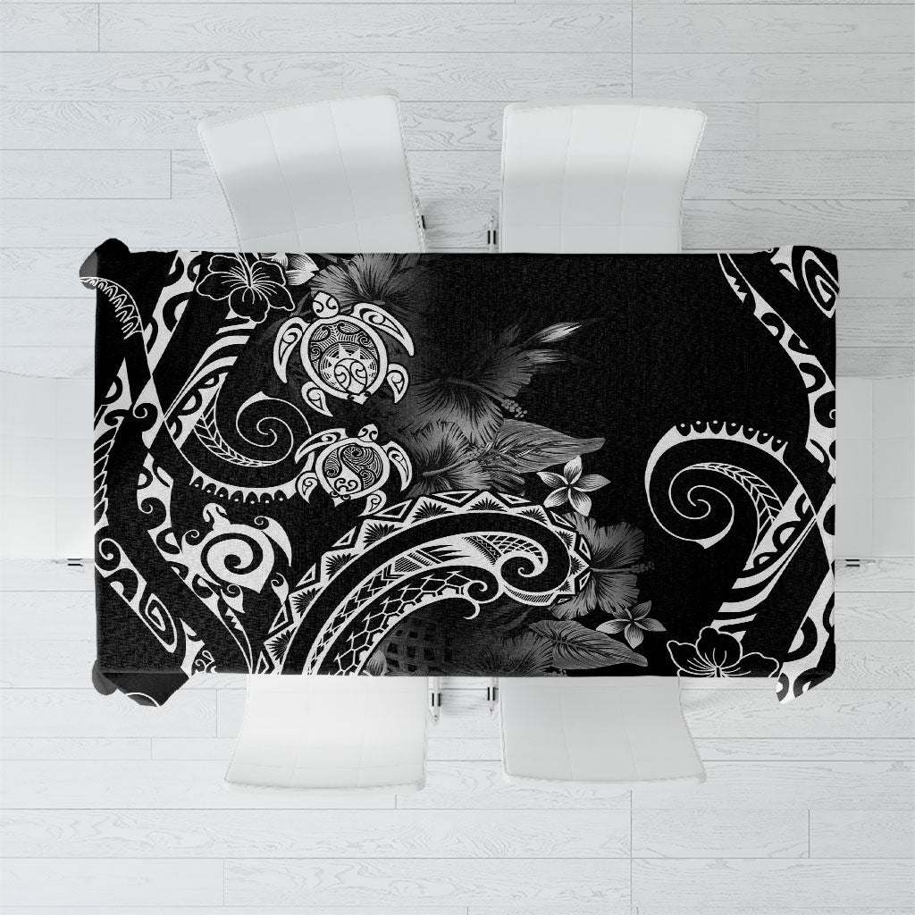 Aloha Hawaii Turtles Floral Tablecloth Obsidian Glaze LT7 Black - Polynesian Pride