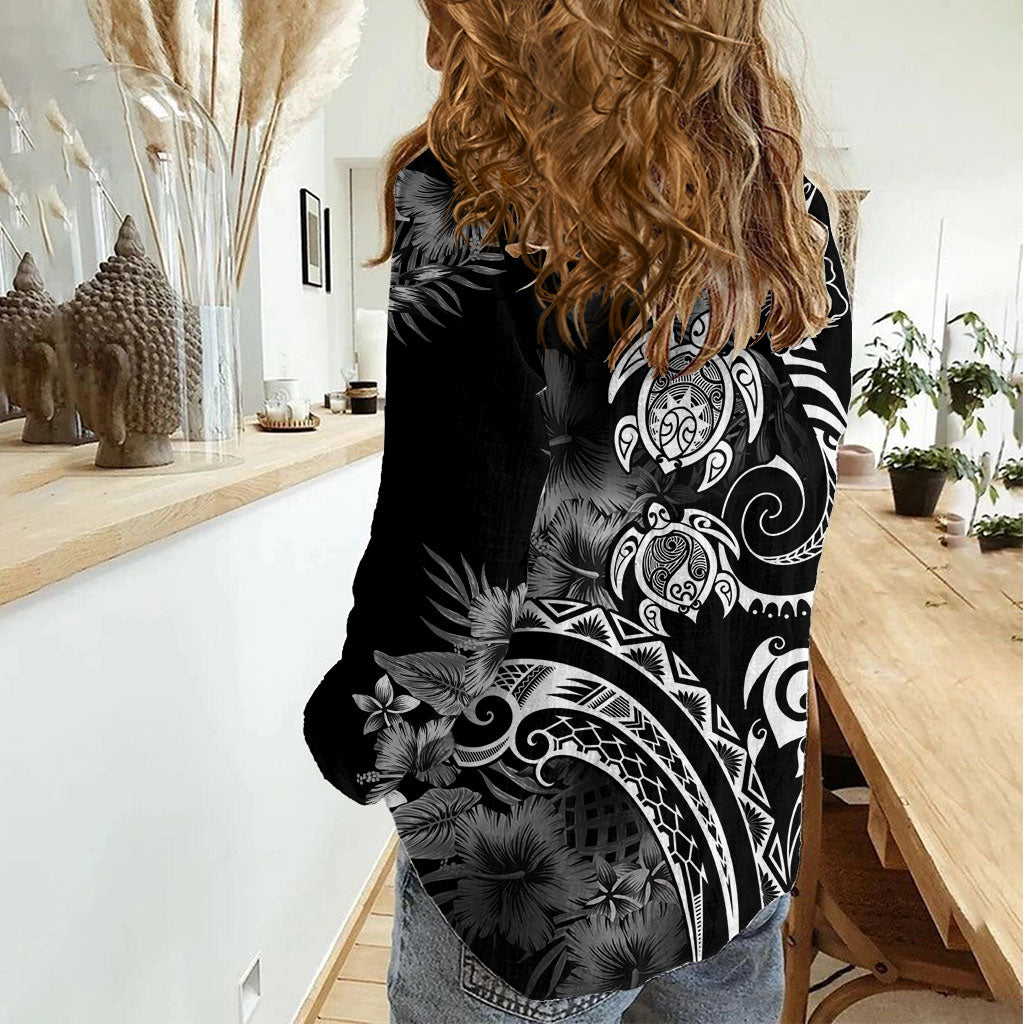 Aloha Hawaii Turtles Floral Women Casual Shirt Obsidian Glaze