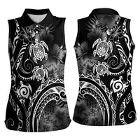 Aloha Hawaii Turtles Floral Women Sleeveless Polo Shirt Obsidian Glaze