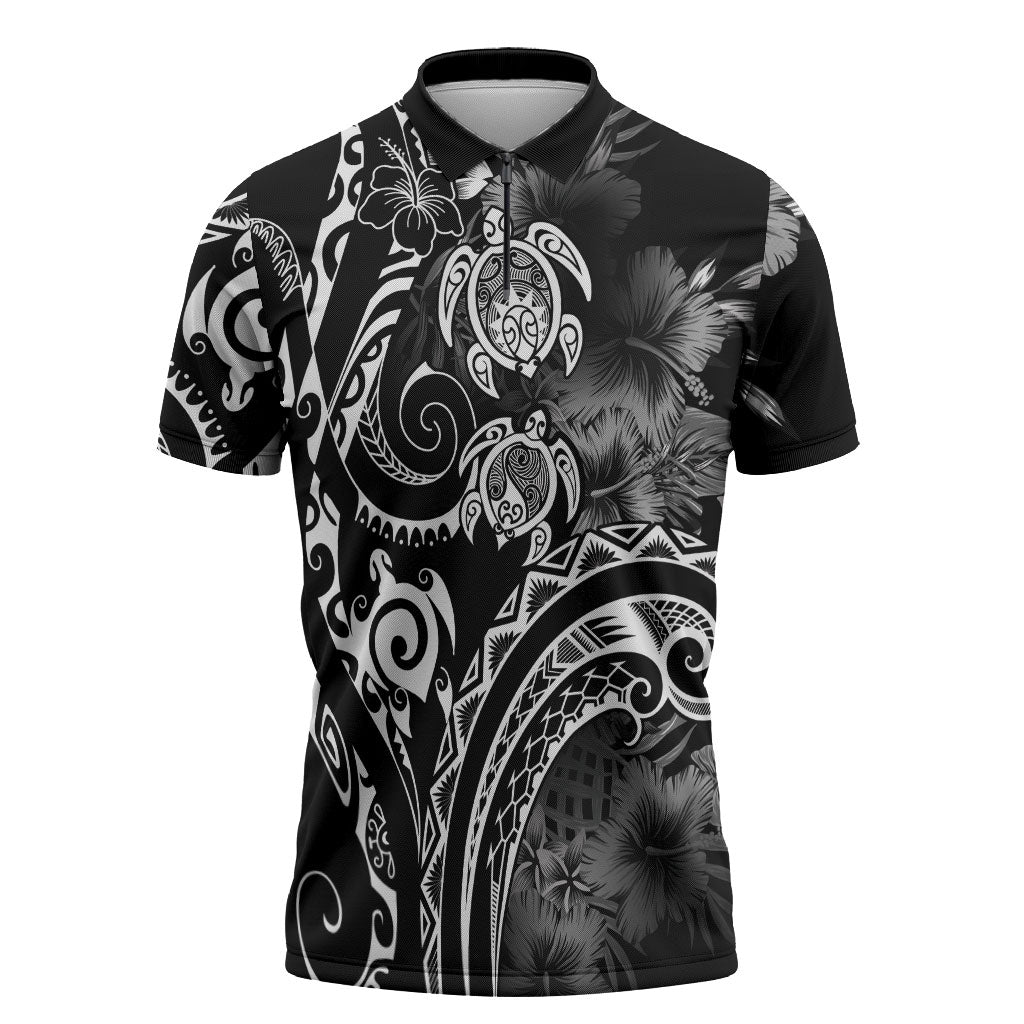 Aloha Hawaii Turtles Floral Zipper Polo Shirt Obsidian Glaze