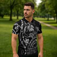 Aloha Hawaii Turtles Floral Zipper Polo Shirt Obsidian Glaze