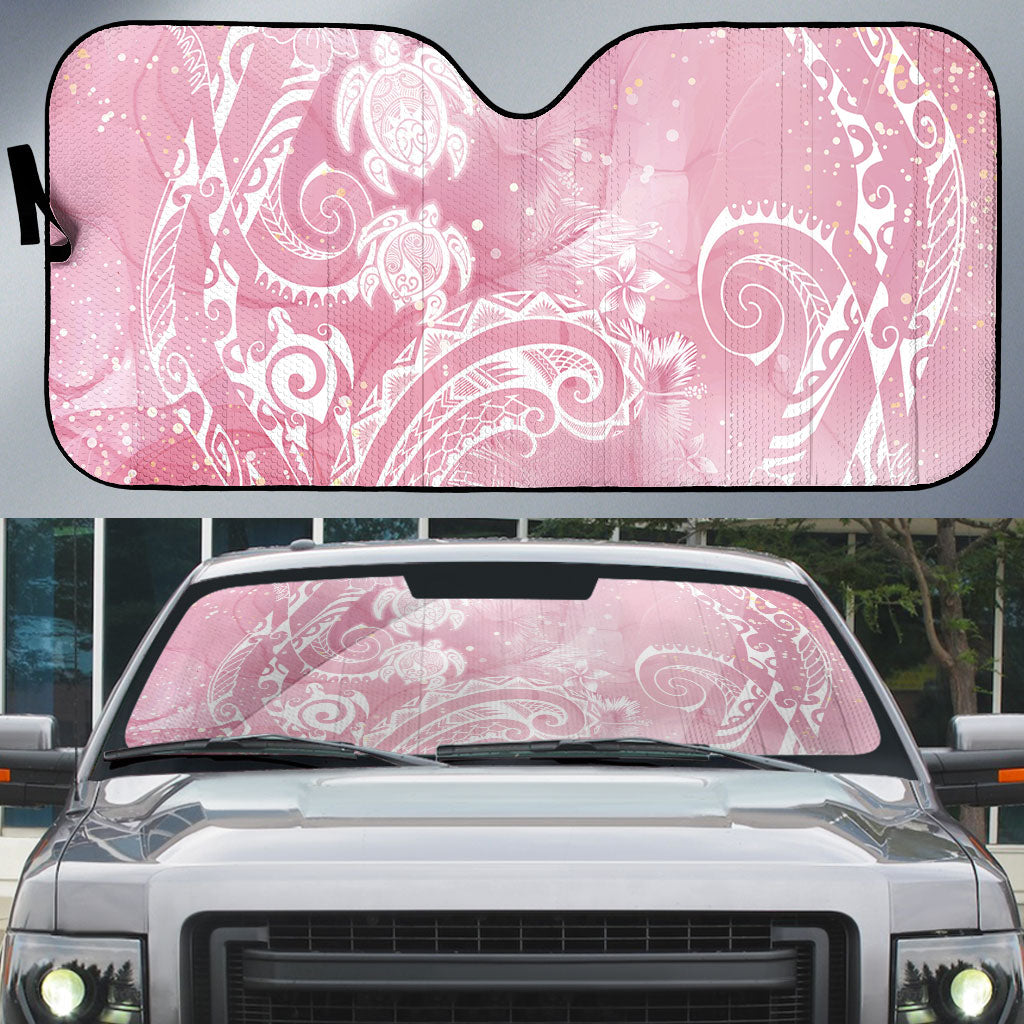 Aloha Hawaii Turtles Floral Auto Sun Shade Pink Marbles Glaze