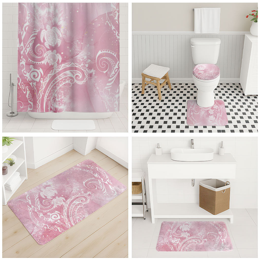 Aloha Hawaii Turtles Floral Bathroom Set Pink Marbles Glaze