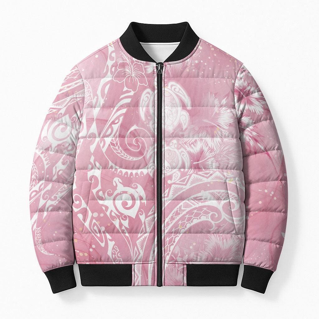 Aloha Hawaii Turtles Floral Bomber Puffer Jacket Pink Marbles Glaze LT7 Unisex Pink - Polynesian Pride
