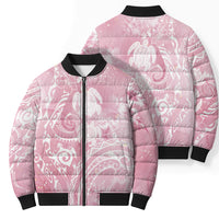Aloha Hawaii Turtles Floral Bomber Puffer Jacket Pink Marbles Glaze
