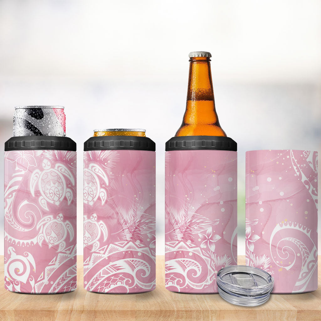 Aloha Hawaii Turtles Floral 4 in 1 Can Cooler Tumbler Pink Marbles Glaze