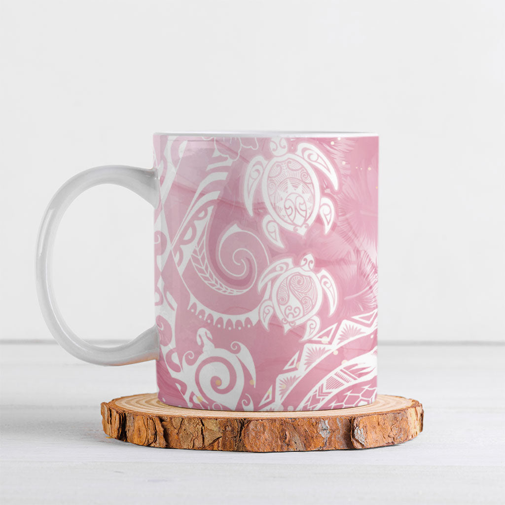 Aloha Hawaii Turtles Floral Ceramic Mug Pink Marbles Glaze LT7 Pink - Polynesian Pride