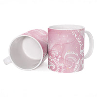 Aloha Hawaii Turtles Floral Ceramic Mug Pink Marbles Glaze