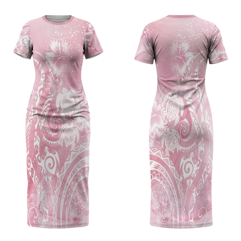 Aloha Hawaii Turtles Floral Couples Matching Short Sleeve Bodycon Dress and Hawaiian Shirt Pink Marbles Glaze LT7 - Polynesian Pride