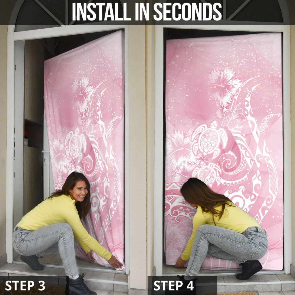 Aloha Hawaii Turtles Floral Door Cover Pink Marbles Glaze