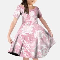Aloha Hawaii Turtles Floral Family Matching Long Sleeve Bodycon Dress and Hawaiian Shirt Pink Marbles Glaze
