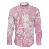 Aloha Hawaii Turtles Floral Family Matching Long Sleeve Bodycon Dress and Hawaiian Shirt Pink Marbles Glaze