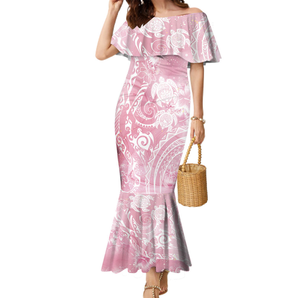 Aloha Hawaii Turtles Floral Family Matching Mermaid Dress and Hawaiian Shirt Pink Marbles Glaze