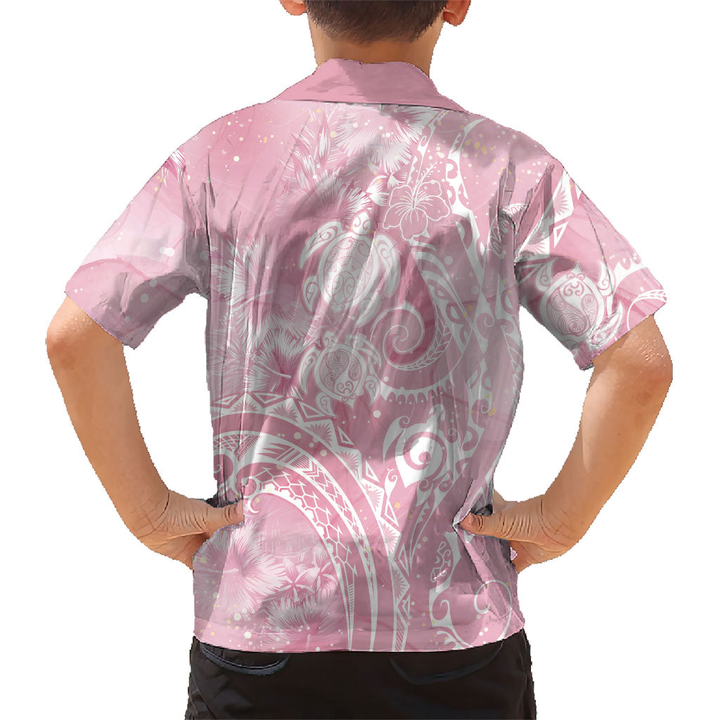 Aloha Hawaii Turtles Floral Family Matching Off Shoulder Short Dress and Hawaiian Shirt Pink Marbles Glaze