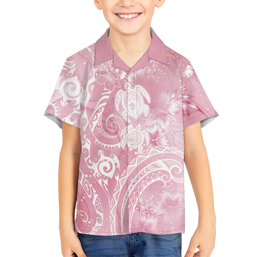 Aloha Hawaii Turtles Floral Family Matching Off Shoulder Short Dress and Hawaiian Shirt Pink Marbles Glaze
