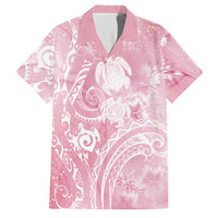 Aloha Hawaii Turtles Floral Family Matching Puletasi and Hawaiian Shirt Pink Marbles Glaze