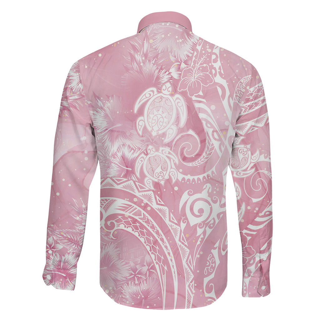 Aloha Hawaii Turtles Floral Family Matching Puletasi and Hawaiian Shirt Pink Marbles Glaze