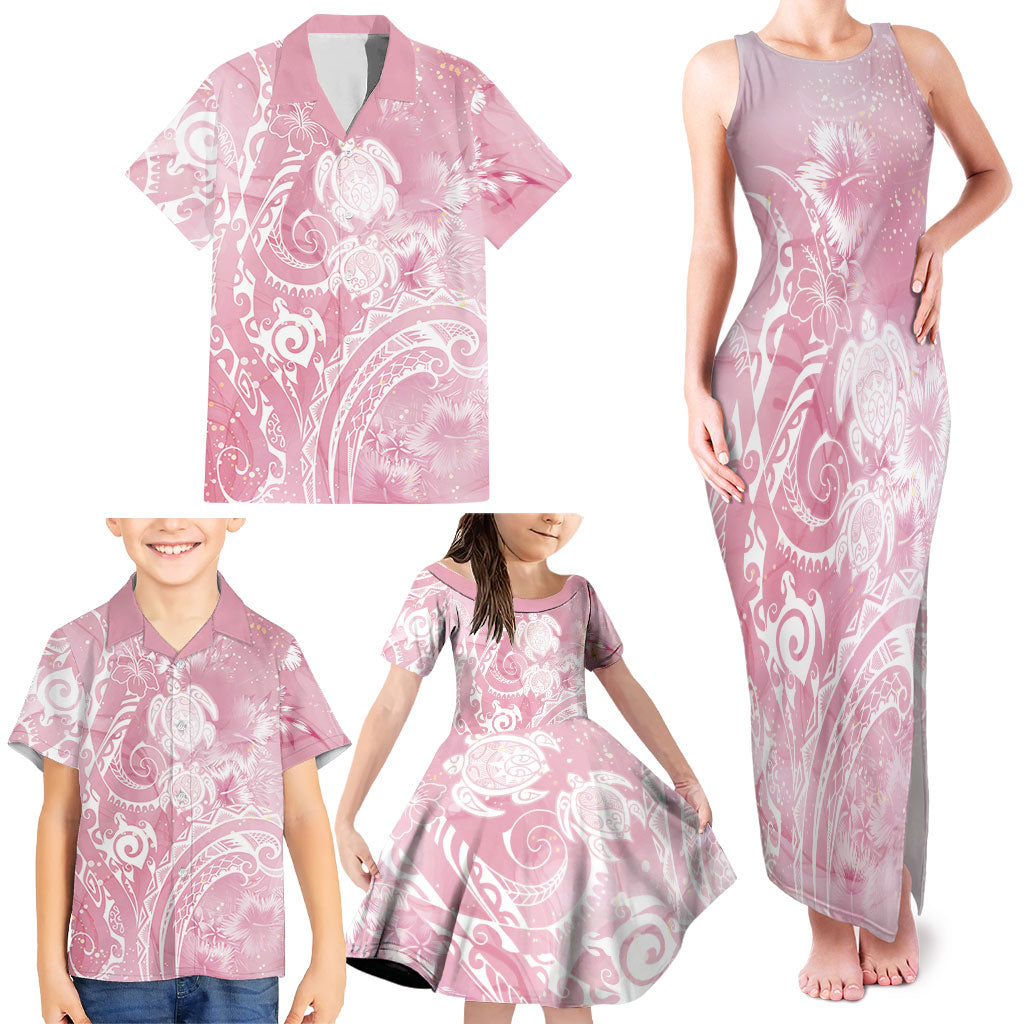 Aloha Hawaii Turtles Floral Family Matching Tank Maxi Dress and Hawaiian Shirt Pink Marbles Glaze LT7 - Polynesian Pride