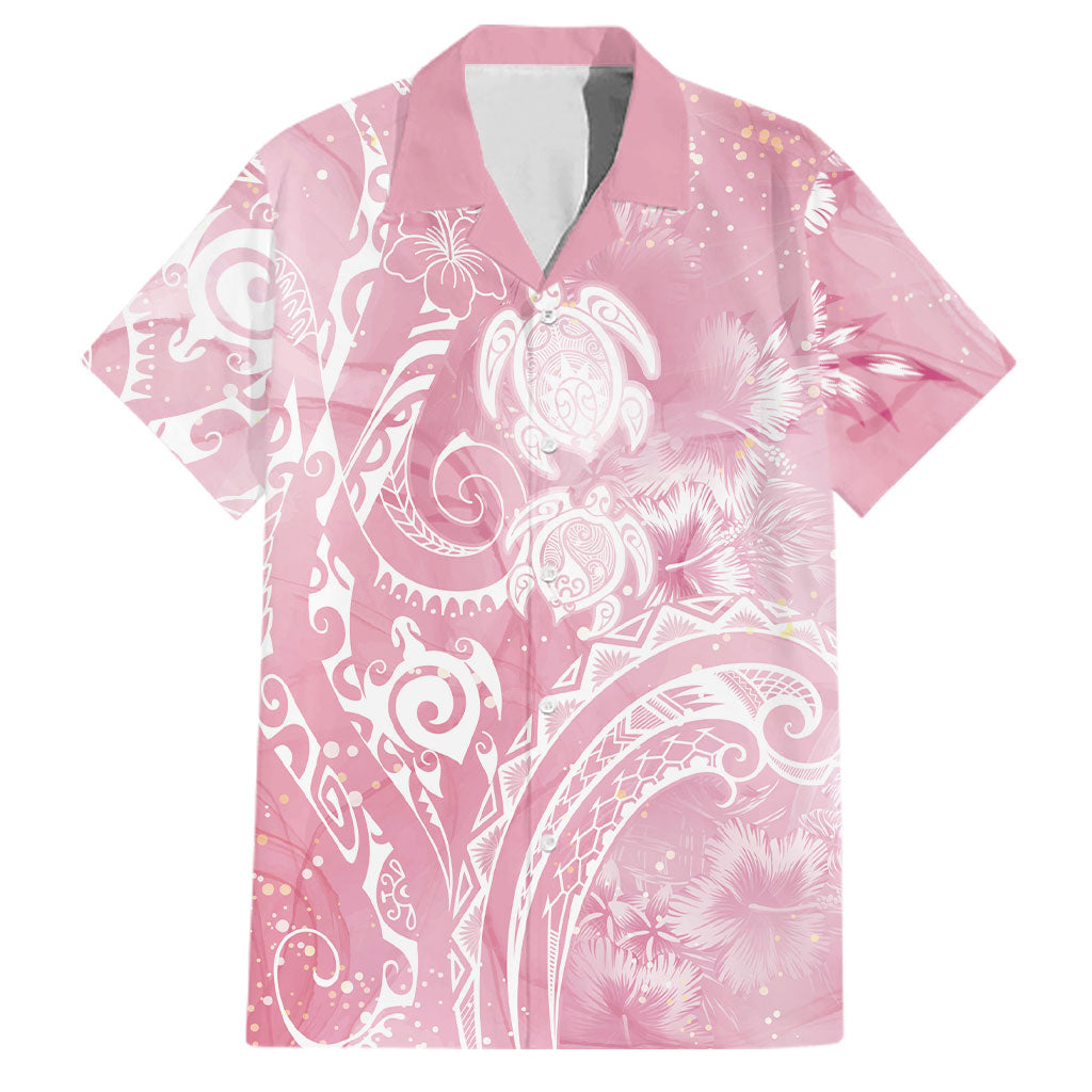 Aloha Hawaii Turtles Floral Family Matching Tank Maxi Dress and Hawaiian Shirt Pink Marbles Glaze