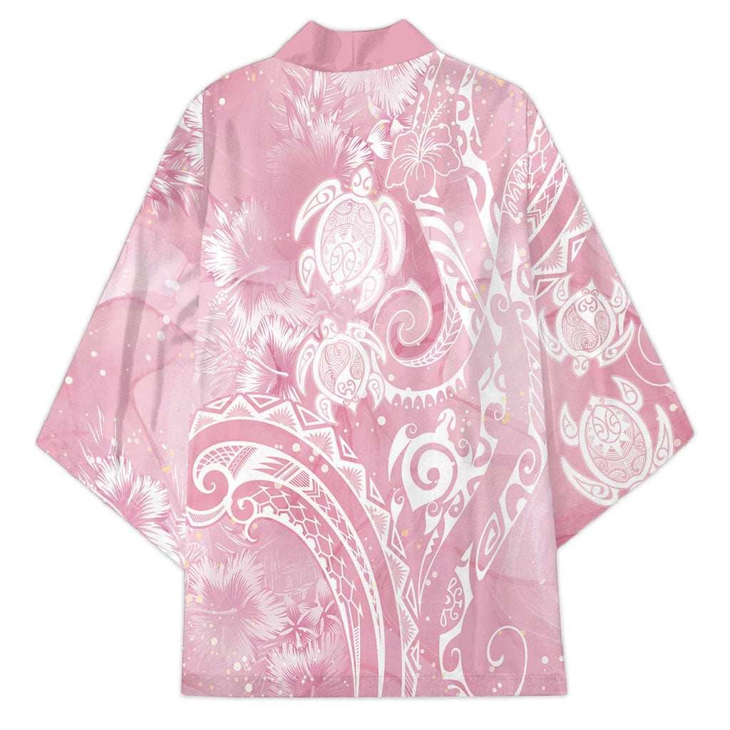 Aloha Hawaii Turtles Floral Kimono Pink Marbles Glaze
