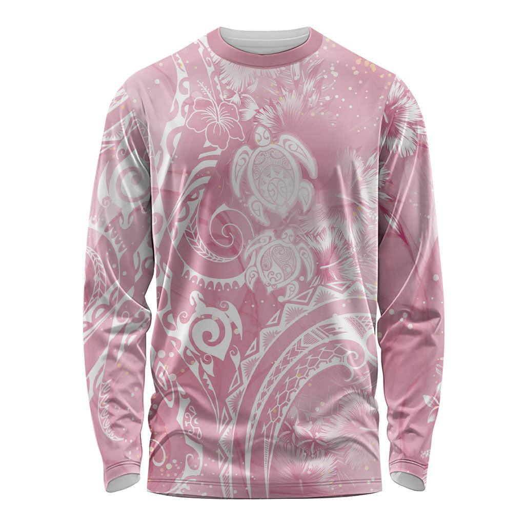 Aloha Hawaii Turtles Floral Long Sleeve Shirt Pink Marbles Glaze