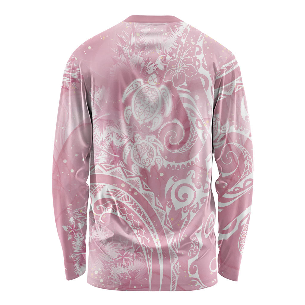 Aloha Hawaii Turtles Floral Long Sleeve Shirt Pink Marbles Glaze