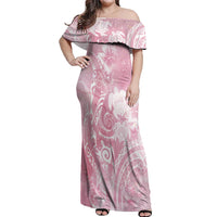Aloha Hawaii Turtles Floral Off Shoulder Maxi Dress Pink Marbles Glaze