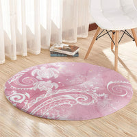 Aloha Hawaii Turtles Floral Round Carpet Pink Marbles Glaze