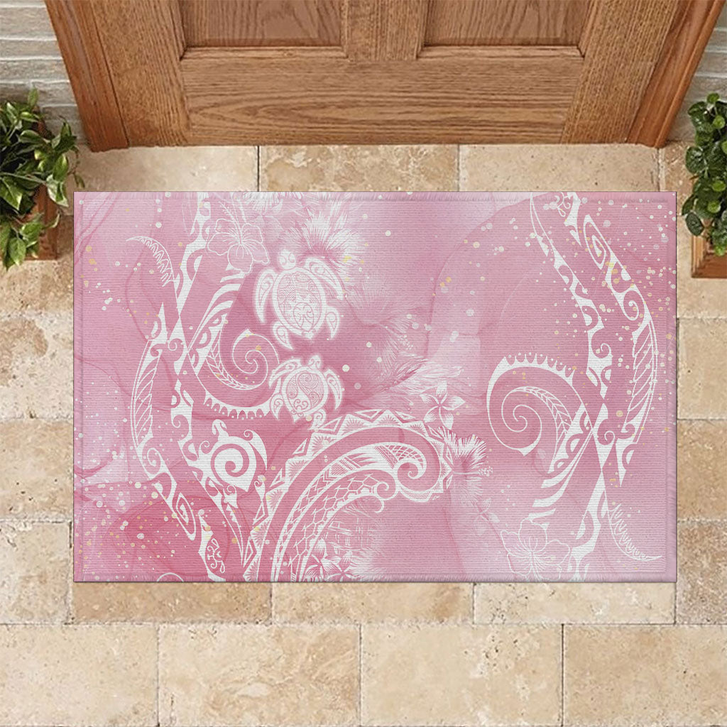 Aloha Hawaii Turtles Floral Rubber Doormat Pink Marbles Glaze
