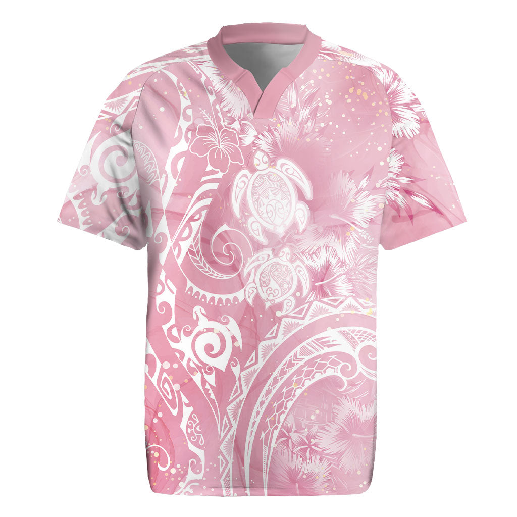 Aloha Hawaii Turtles Floral Rugby Jersey Pink Marbles Glaze