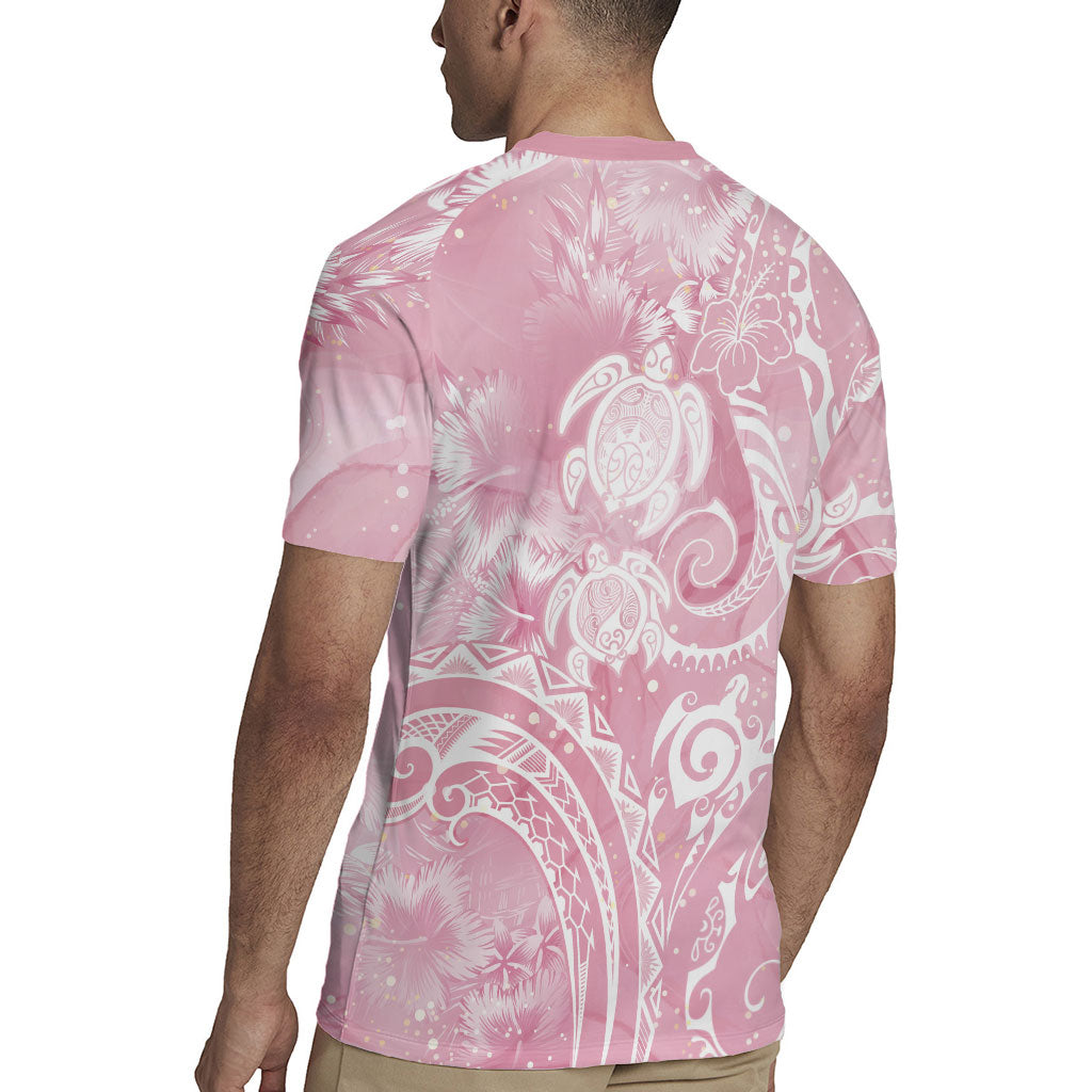 Aloha Hawaii Turtles Floral Rugby Jersey Pink Marbles Glaze